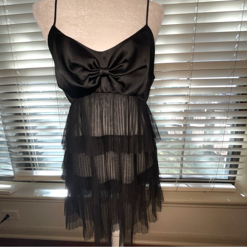 🌺Rare Victoria’s Secret Black Sheer Mesh & Satin Flapper Babydoll Chemise Sz L